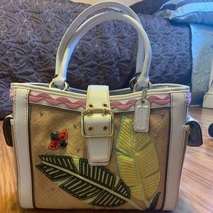 Coach woven and leather tote handbag limited edt